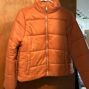 coral, gently worn, puffer zip up